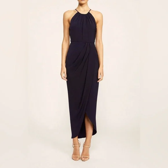 shona joy black bridesmaid dress Shona Joy - Lani Asymmetrical Draped Maxi Dress